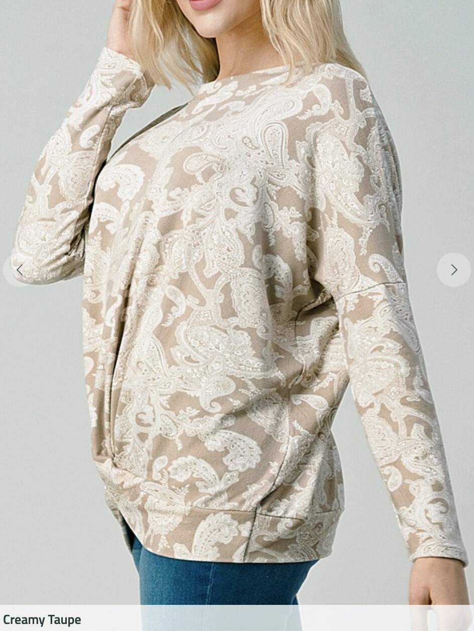 Crepas Ext PLUS Twist Banded Hem Dolman Cozy Knit Top Long Sleeve TAUPE 4X 5X 6X
