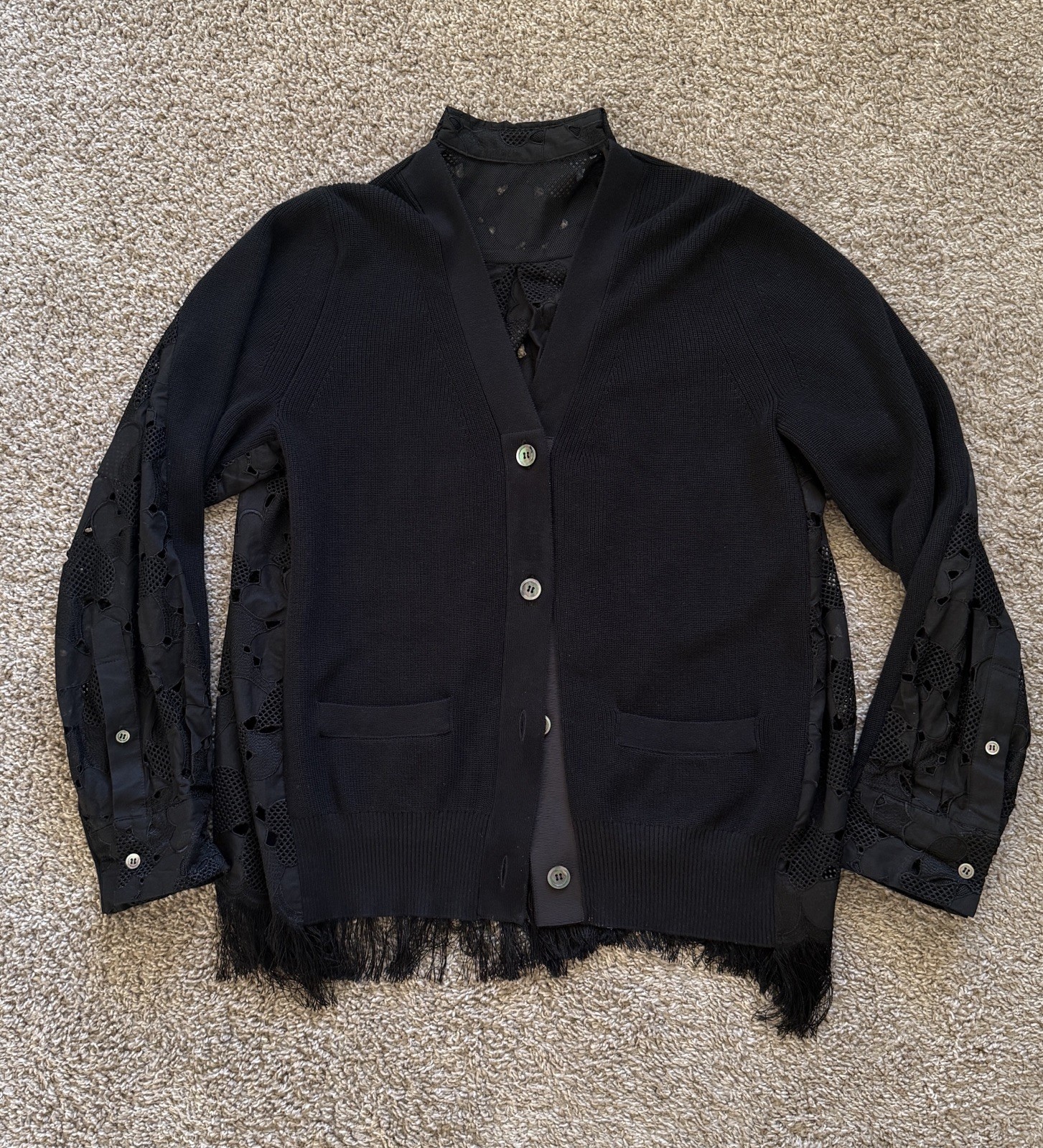 Sacai Luck Japanese knit lace embroidered Cardigan Button