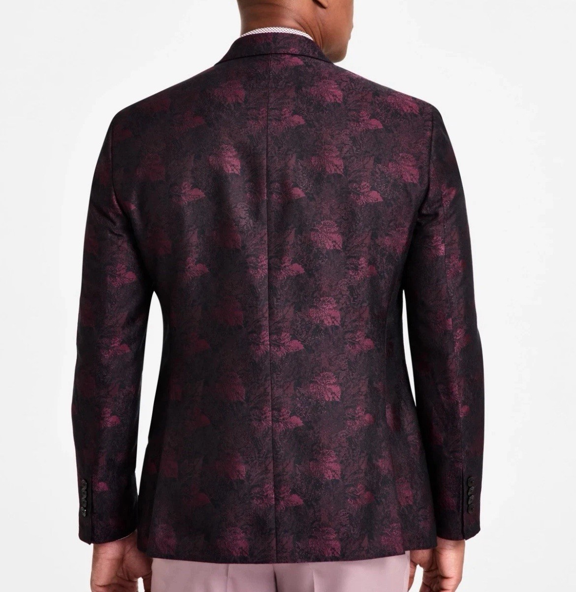 Tayion Double Breasted Wine Black Classic Fit Jacquard Dinner Jacket 46R New NWT