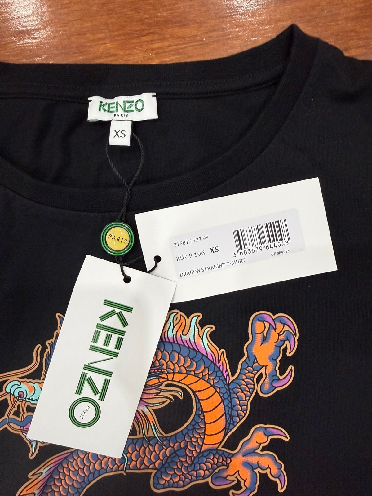 KENZO Paris Dragon Straight T-Shirt Black Women XS New With Tags