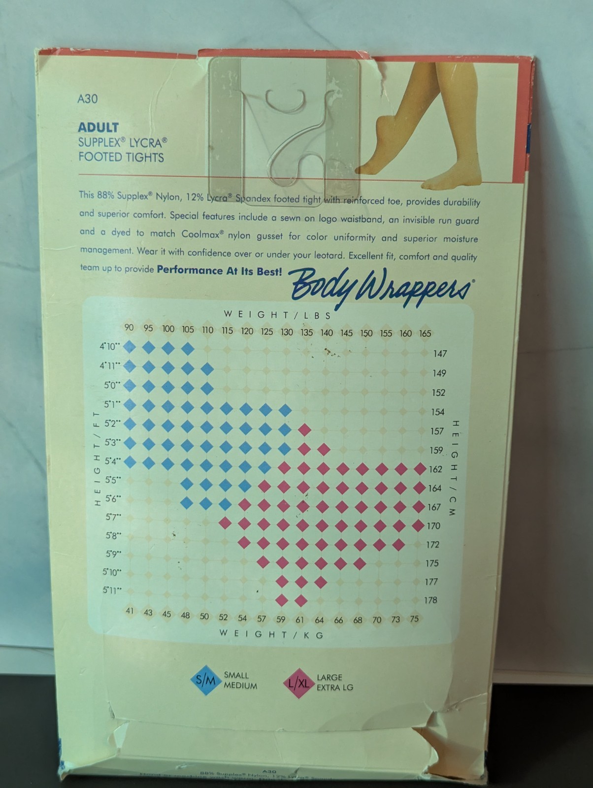 Bobby Wrappers Total Stretch Tights Adult Footed Large XL A30 Light Pink