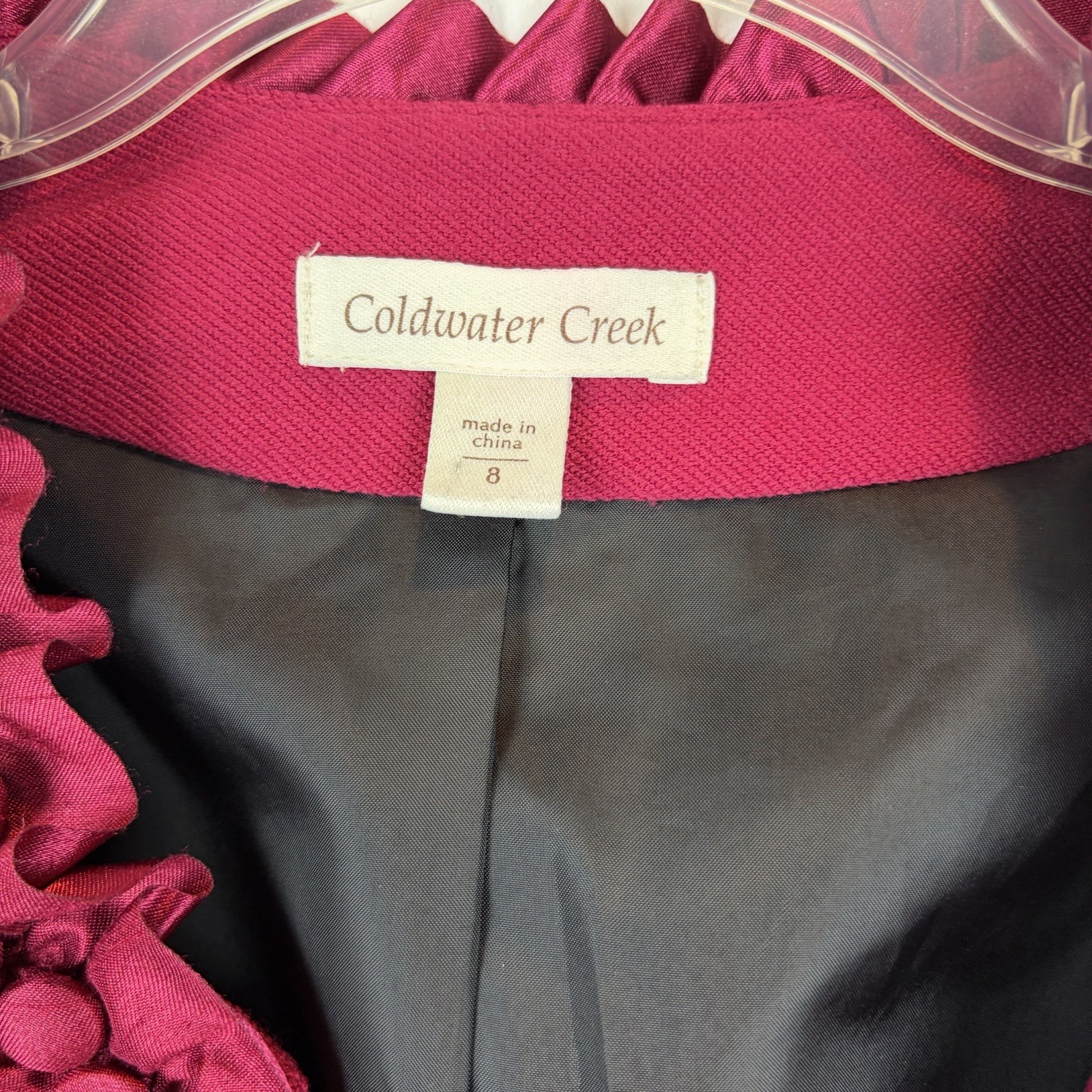 Coldwater Creek Blazer Womens 8 Red Ribbon Ruffle Jacket Feminine Office Career
