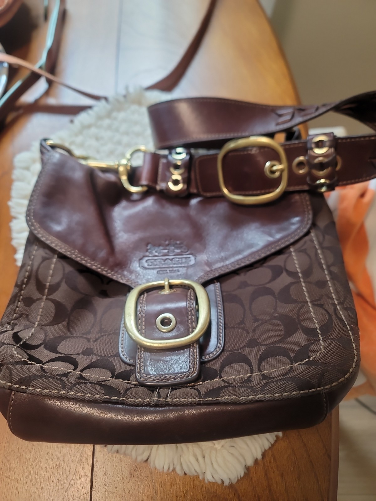 Coach BLEEKER Signature Brown Canvas & Leather Flap Shoulder Bag 11434