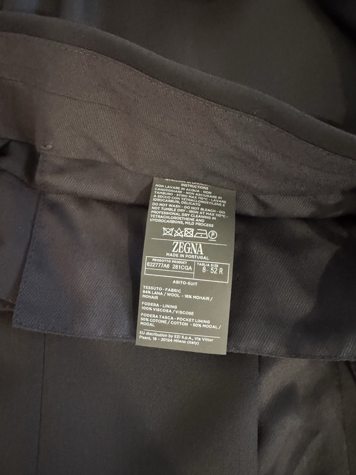 Zegna Drop 8 Slim Fit Midnight Blue Wool-Mohair 2-PC Suit IT52 Made In Italy
