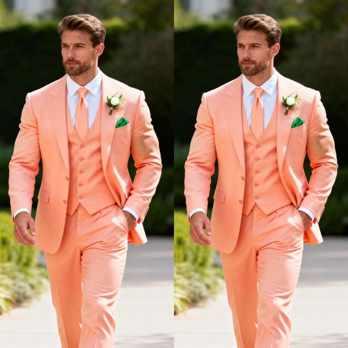 3Pcs Men’s Suits Wedding Groom Tuxedos Formal Prom Party Jacket Peak Lapel Coat