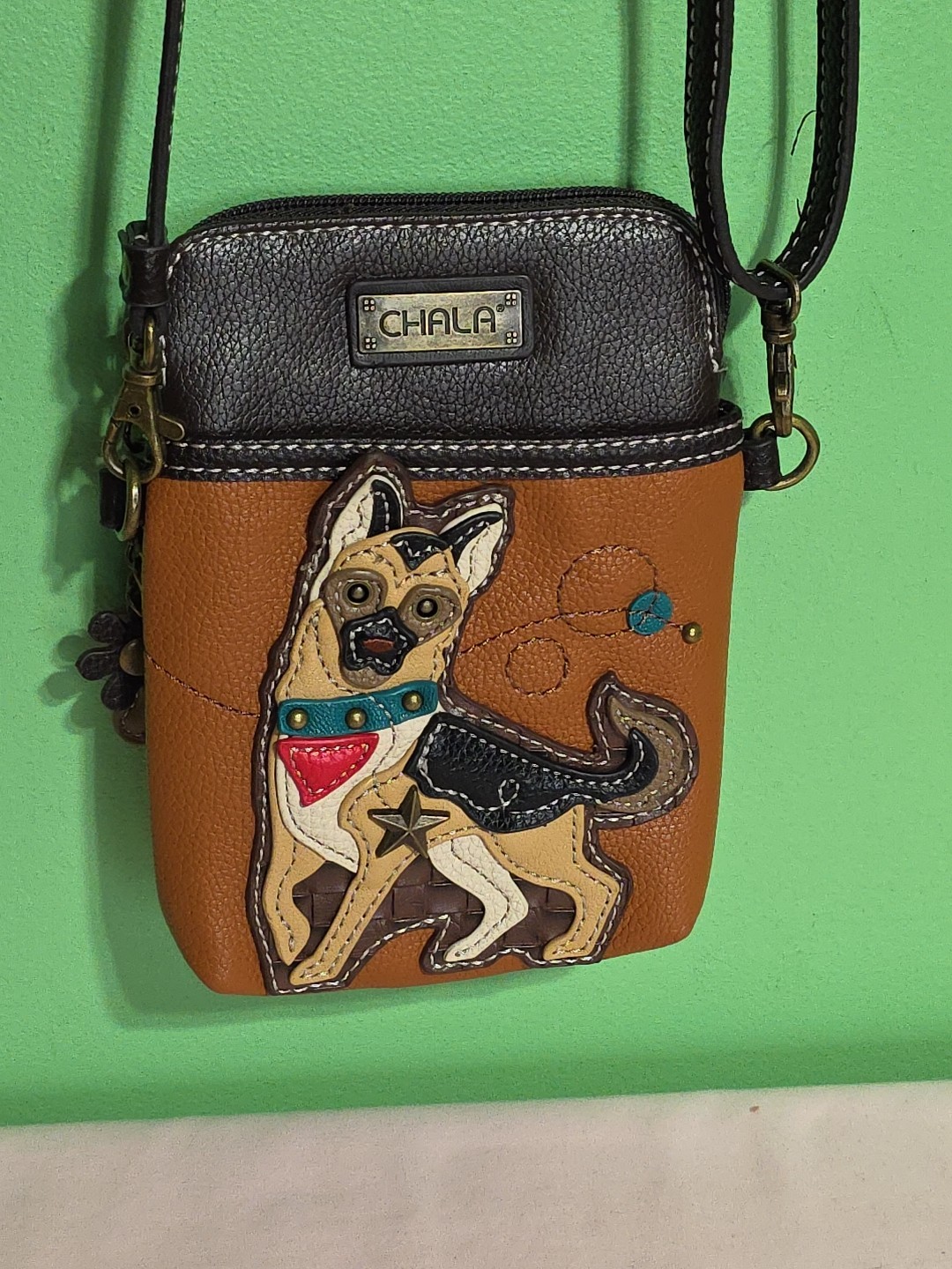 CHALA German Shepherd Dog Brown CROSSBODY purse VGC