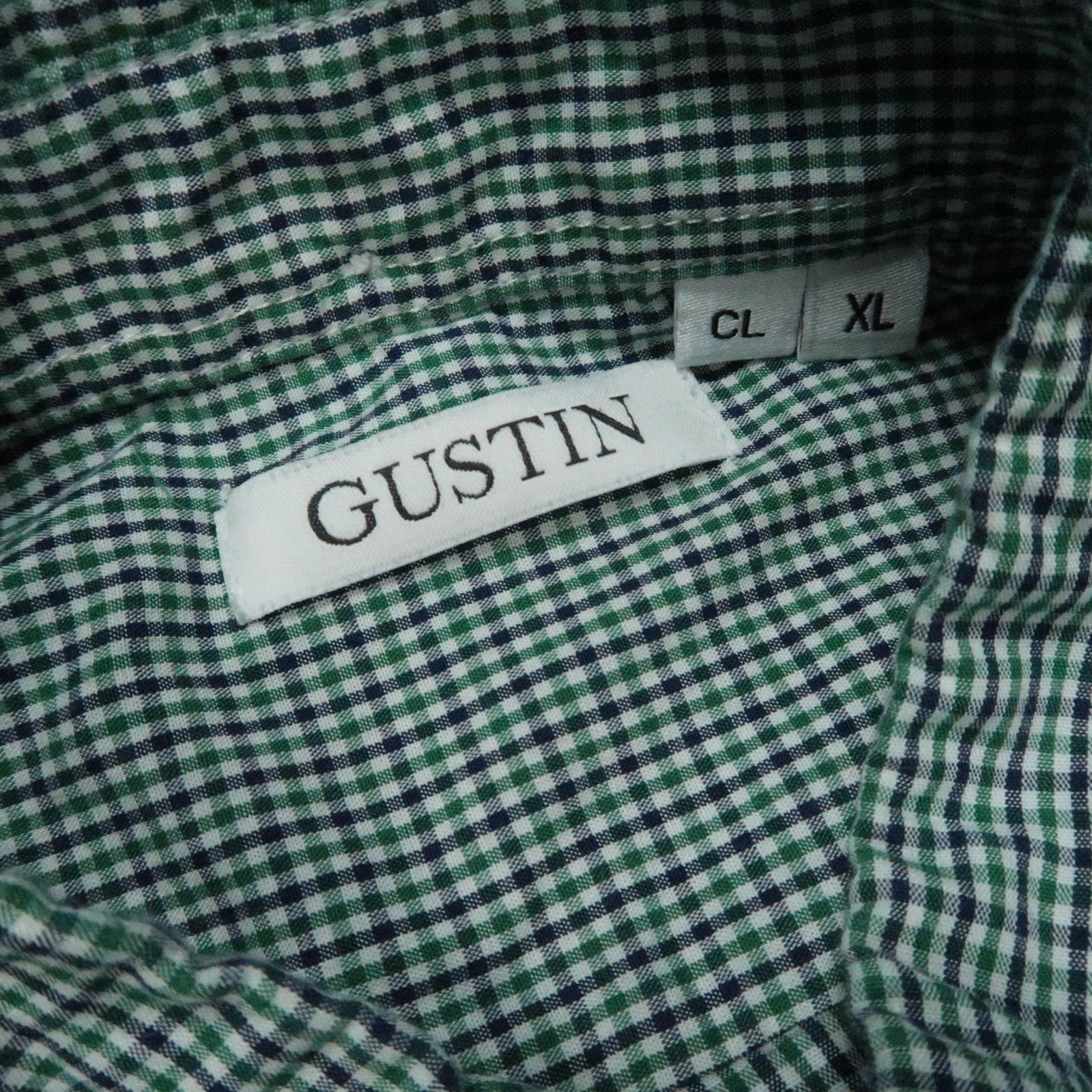 Gustin Shirt Mens XL Green White Check Long Sleeve Gingham Button Down Oxford