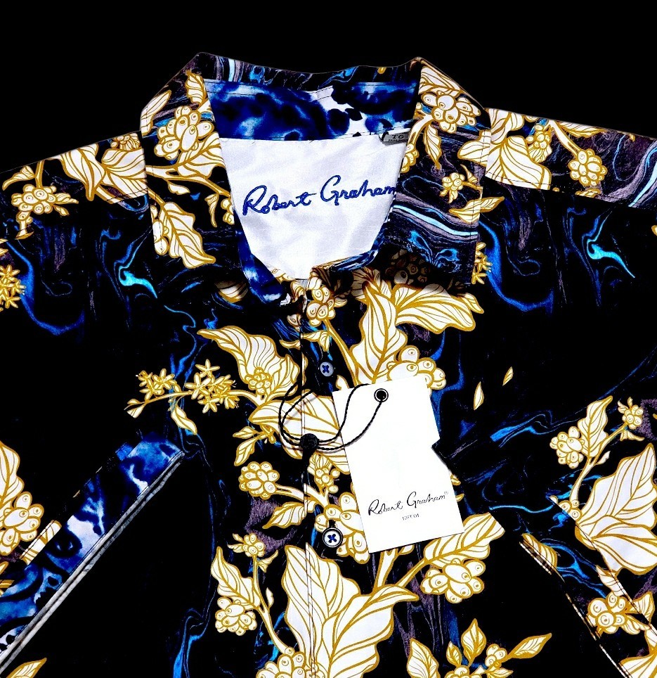 Robert Graham Bold Floral Abstract Black Multicolor 3XL Short Sleeve Shirt
