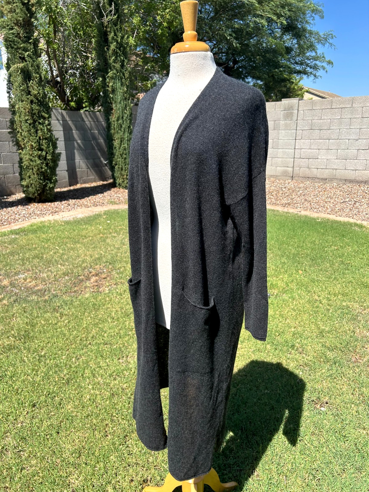 Van Winkle & Co 100% Cashmere Long Open Front Cardigan Robe XL Charcoal $198 NWT