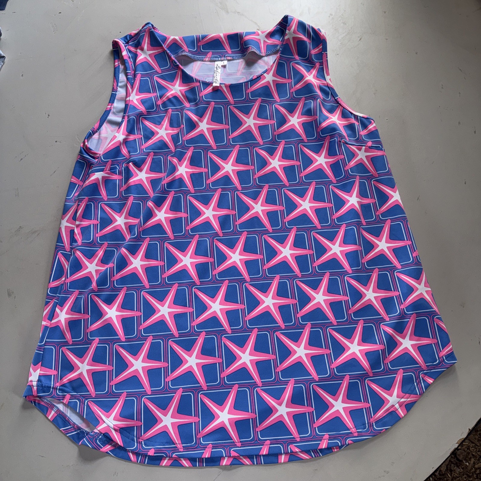 Lulu B Starfish Tank Top Womens L Bright Stretch Pink Blue Summer Beach