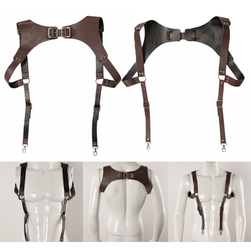 Brown Vintage PU Leather Suspenders Braces Shoulder Strap Belt Harness For Men