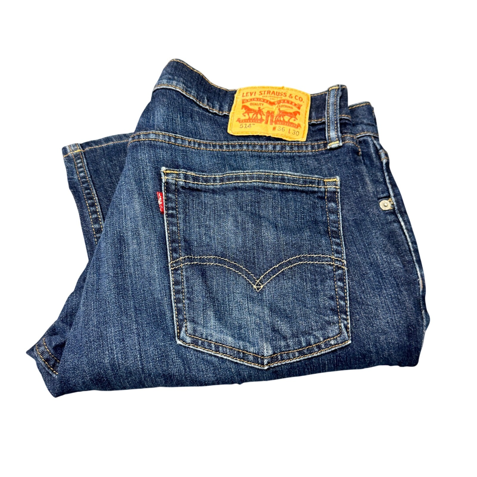 Levi’s 514 Jeans Mens 36×30 (36×29 ACTUAL) Straight Dark Wash Denim Faded Wash