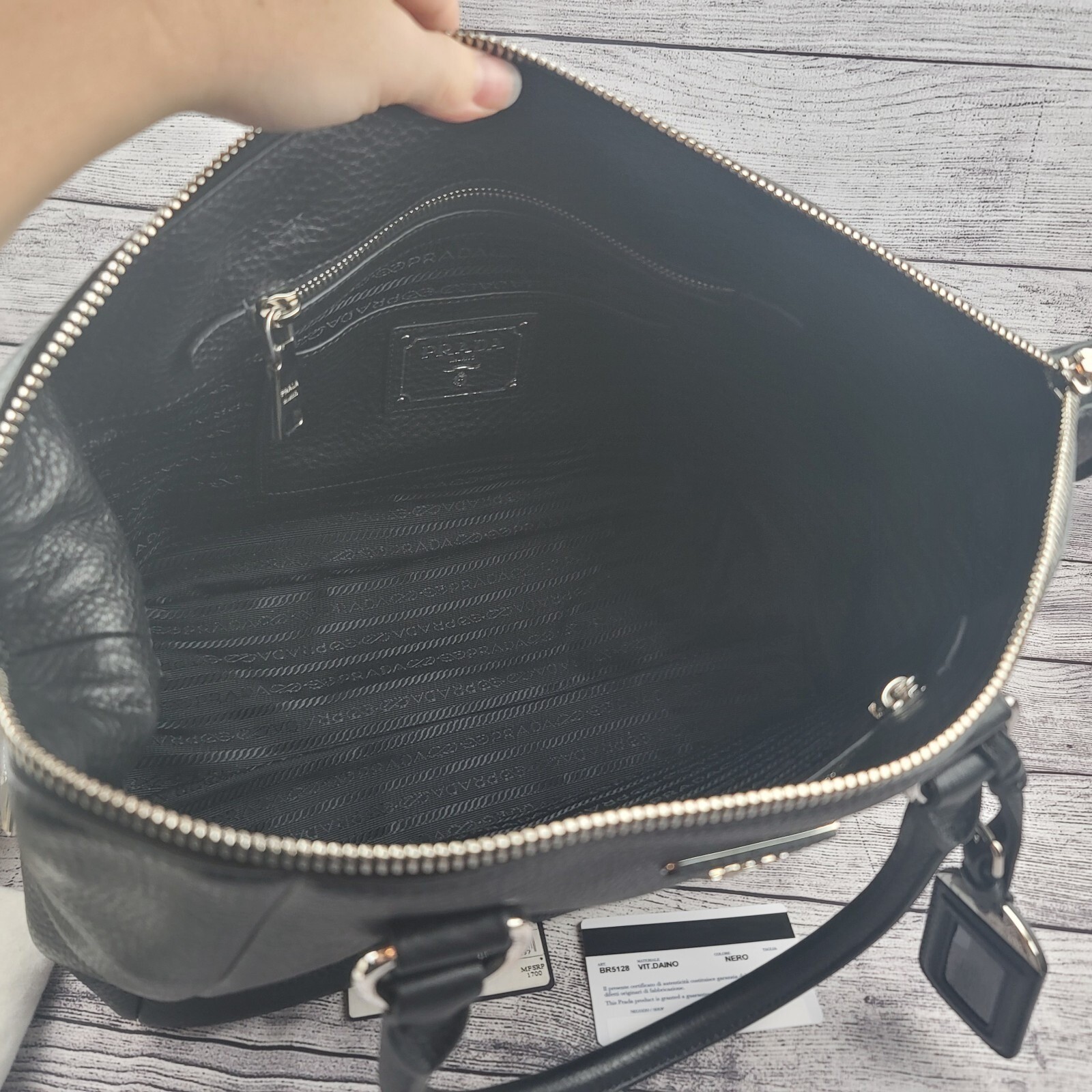 Prada Vitello Daino Black Leather Satchel Bag BR5128 Nero Silver Hardware