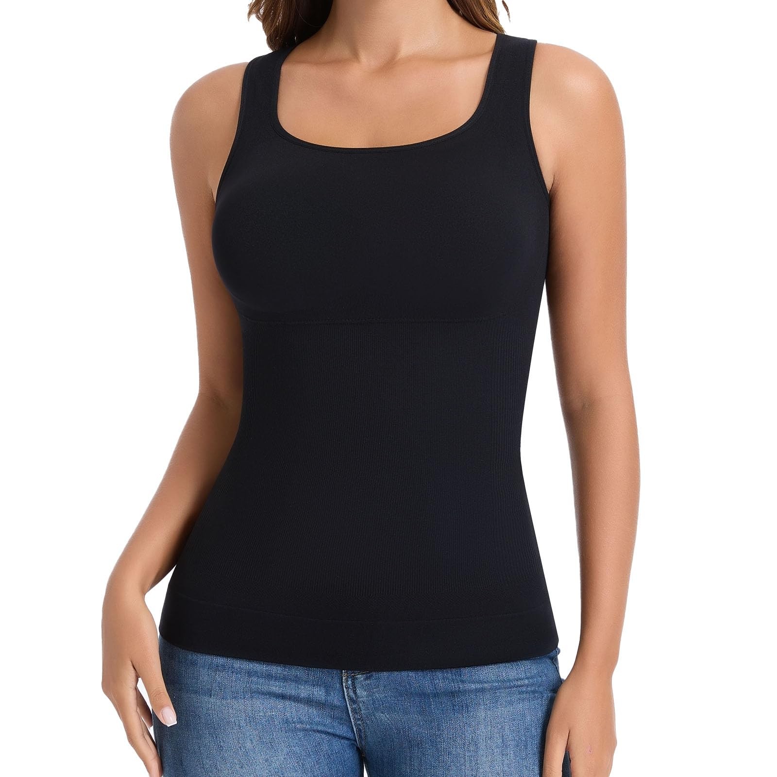 Women Square Neck Camisole Vest Built In Bra Tummy Control Slimming Body Shaper