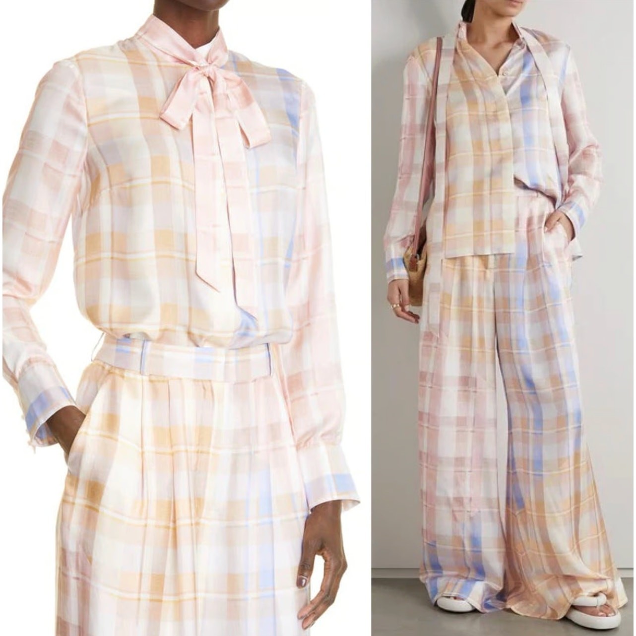 Zimmermann Dancer Checkered Neck Tie Pastel Ombré Blouse size US 4