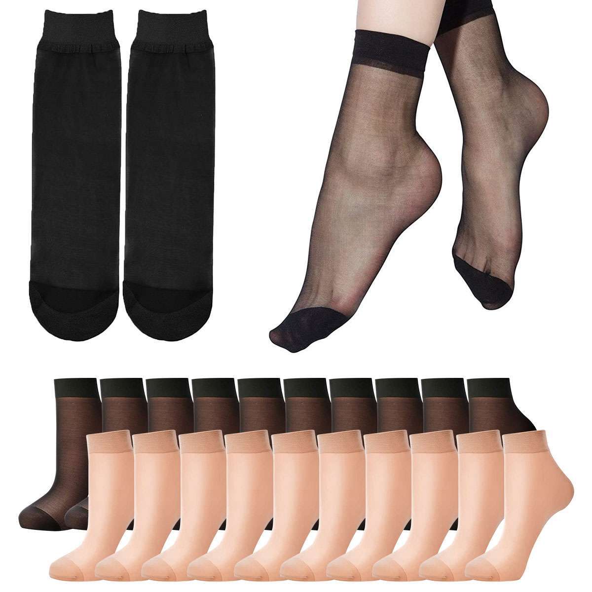 5/10Pairs Women Ankle Socks Nylon Ultra Thin Silk Sheer Outdoor Short Stockings