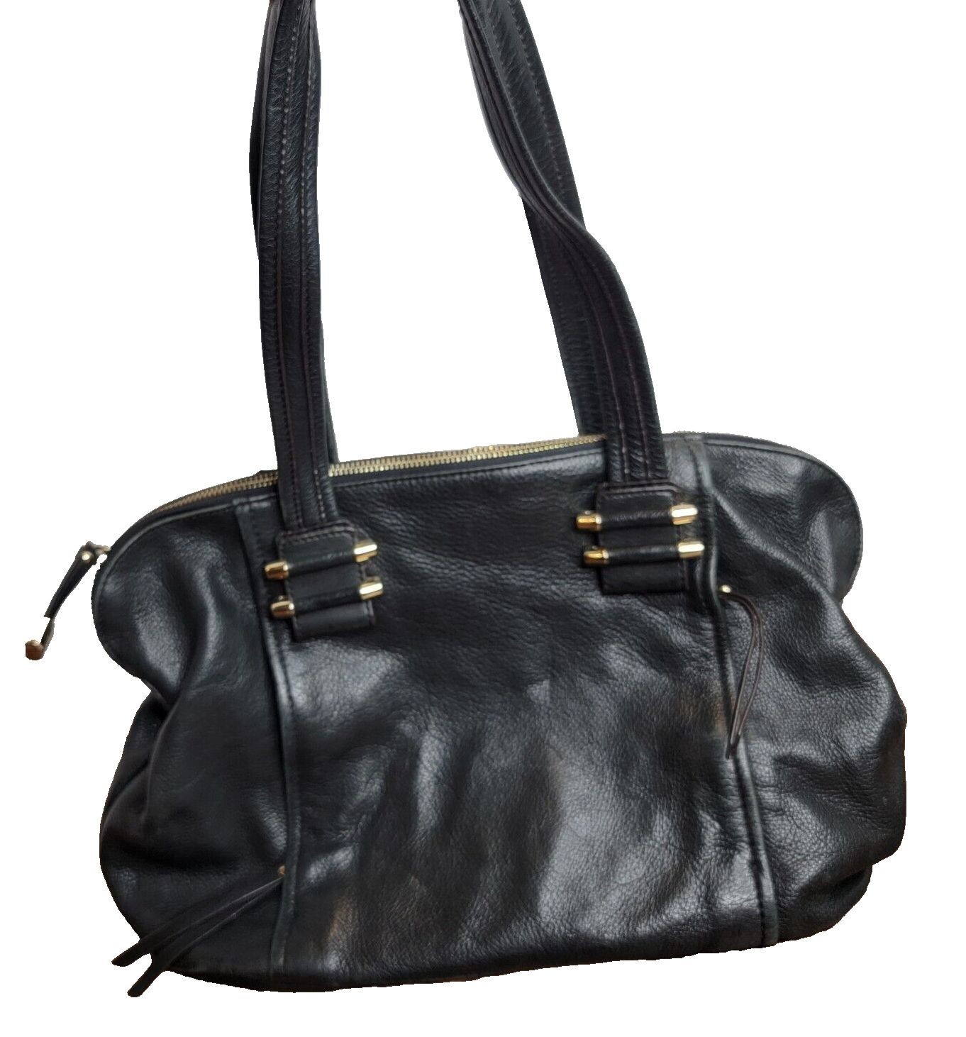 B. Makowsky Black Pebble Genuine Soft Butter Leather Shoulder Bag Zip Close EUC