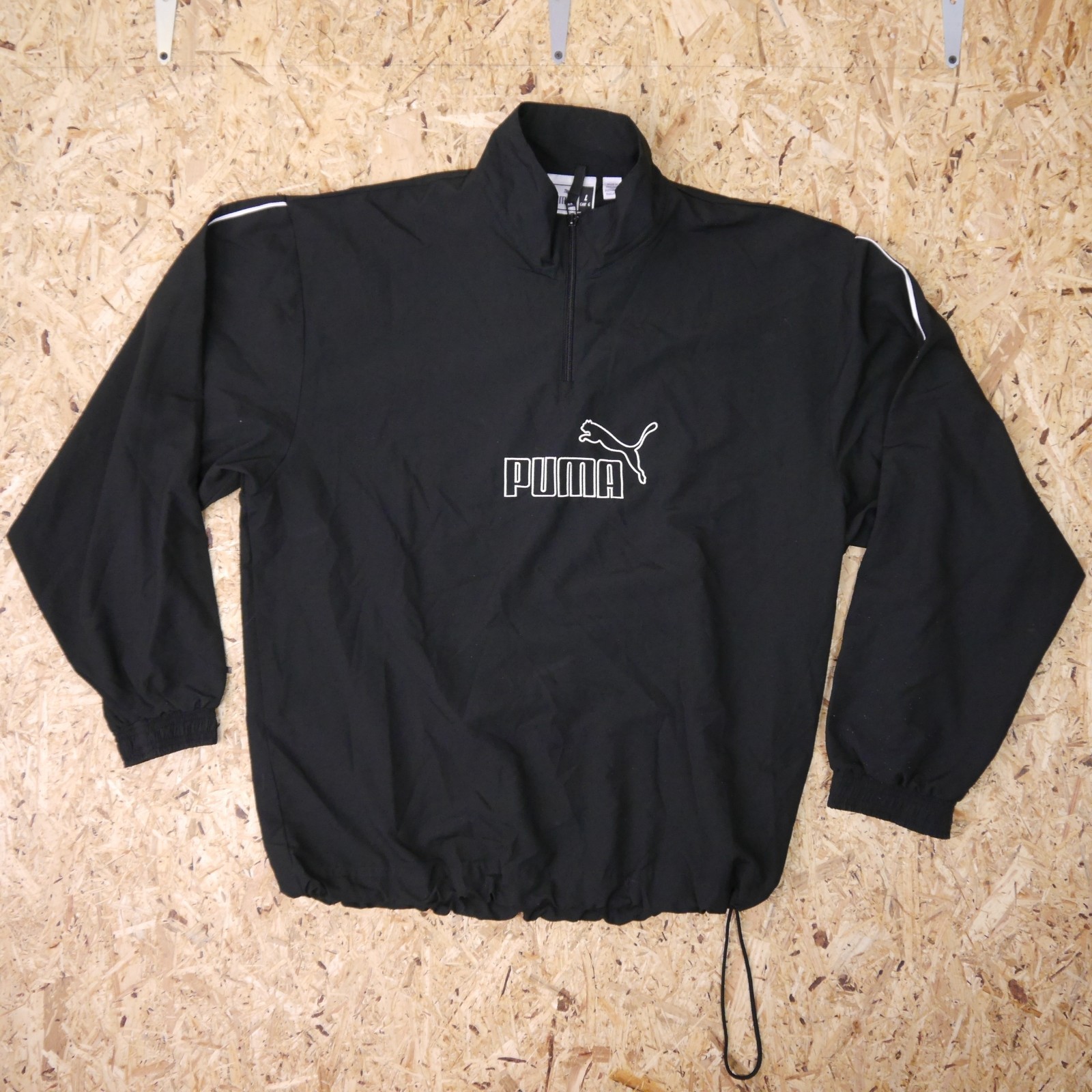 Puma Windbreaker Mens L Black Quarter Zip Lightweight Sports Jacket Retro