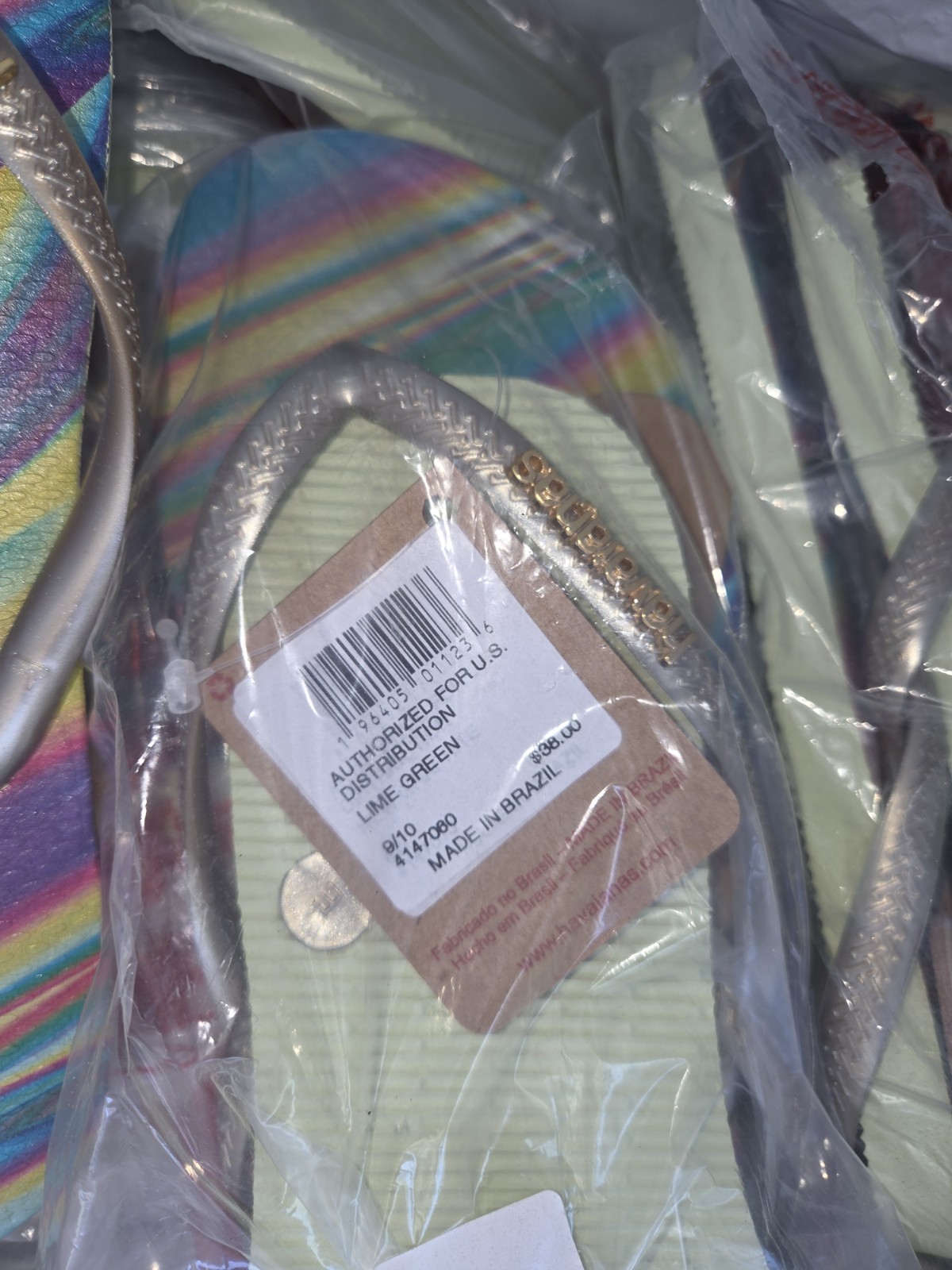 Havaianas Brazilian Iridescent Slim Flip Flops Womens Sandals Sz 10 Eur 41/42