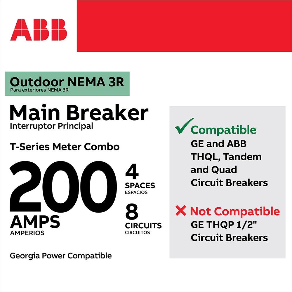 ABB ReliaHome 200 -Amp 4 -Spaces 16 -Circuit Outdoor Main Breaker Meter Co|13599