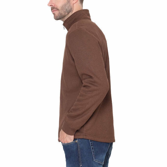 B.C. Clothing Men’s Fleece Lined Quarter Zip Pullover Top, Brown, Size S