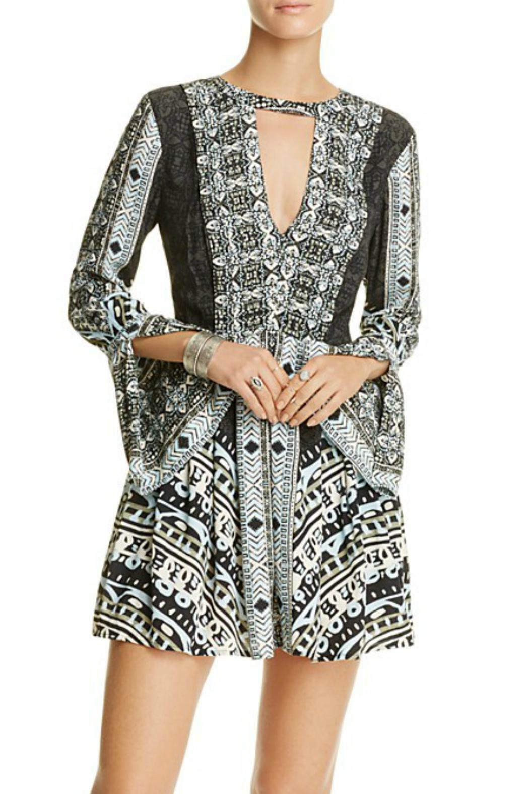 Free People Tegan Printed Cut Out Mini Dress Black 8
