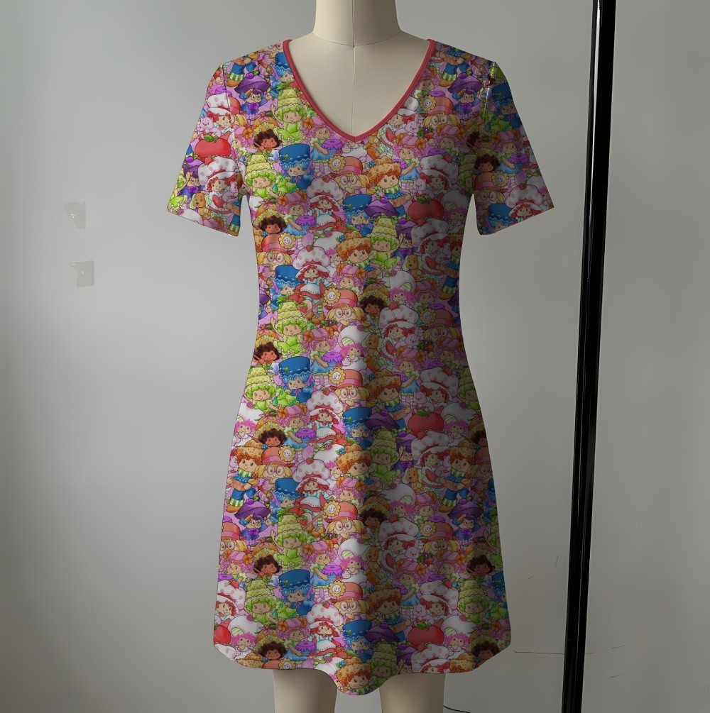 Strawberry Shortcake V-Neck Dress Women’s XS-8XL Retro Cartoon Print