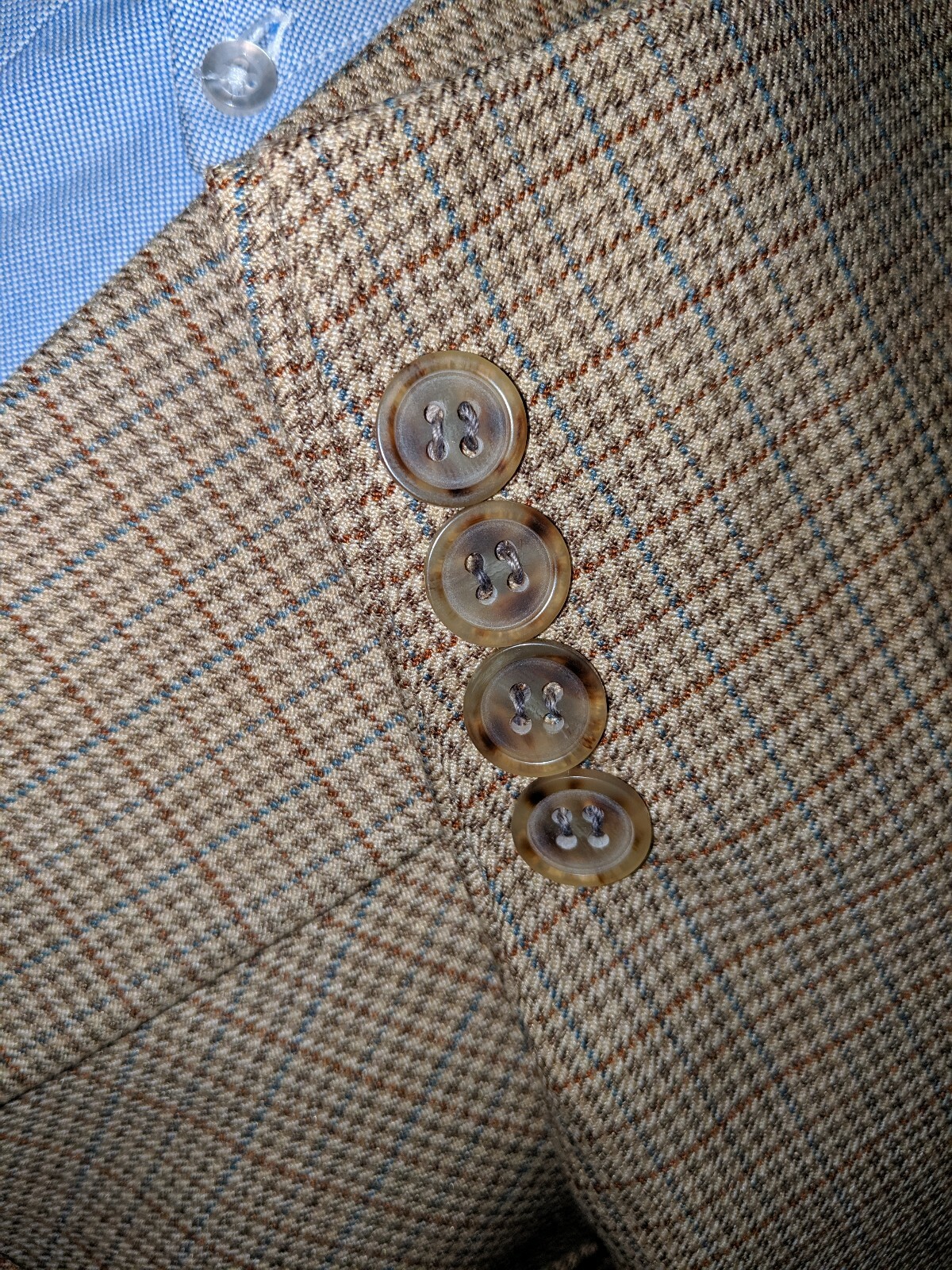 New 48L Blue Brown Tooth Check Wool Poly Blazer Sport Coat Jacket houndstooth