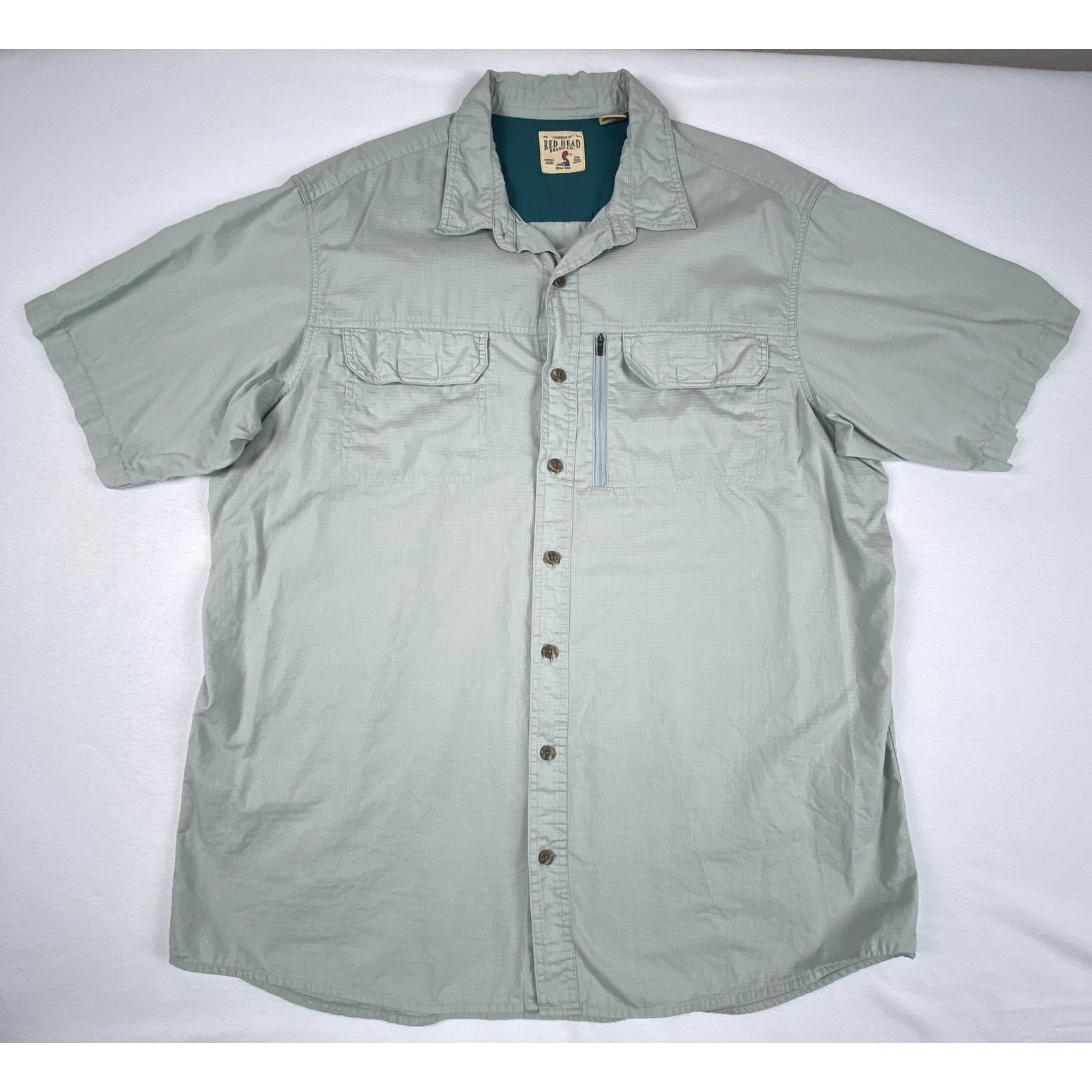 RedHead Mens 2XLT Sage Green Ripstop Cotton Short Sleeve Fishing Utility Shirt