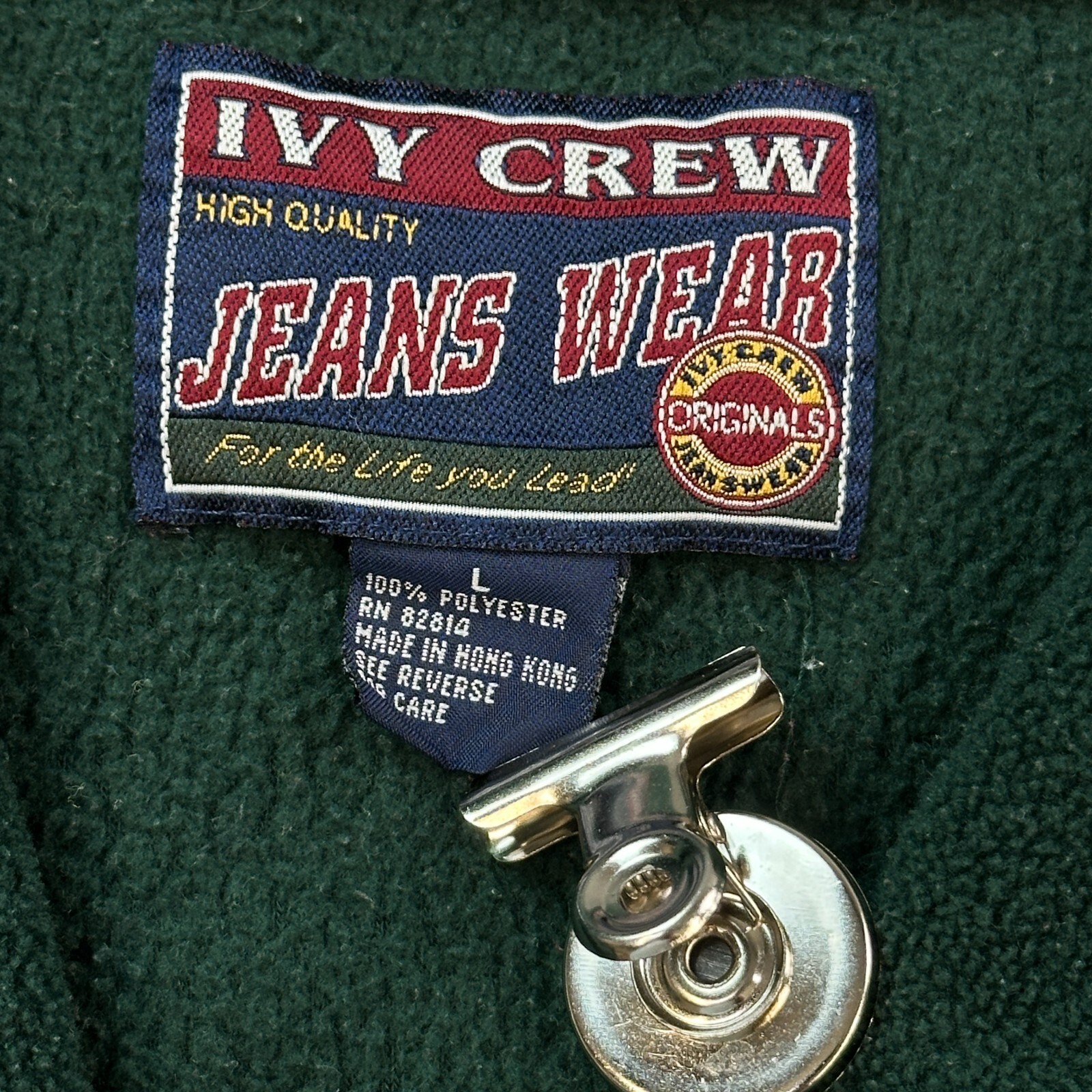 Vintage Ivy Crew Jacket Mens Large Green 1/4 Zip Fleece Hiking Outdoor 90s