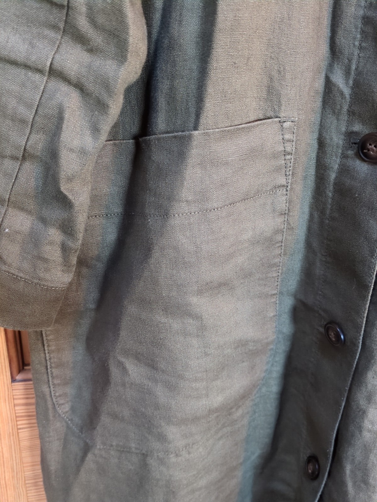 Madewell 100% Linen Medium Olive Green Long Jacket Duster Coat Lagenlook Trench