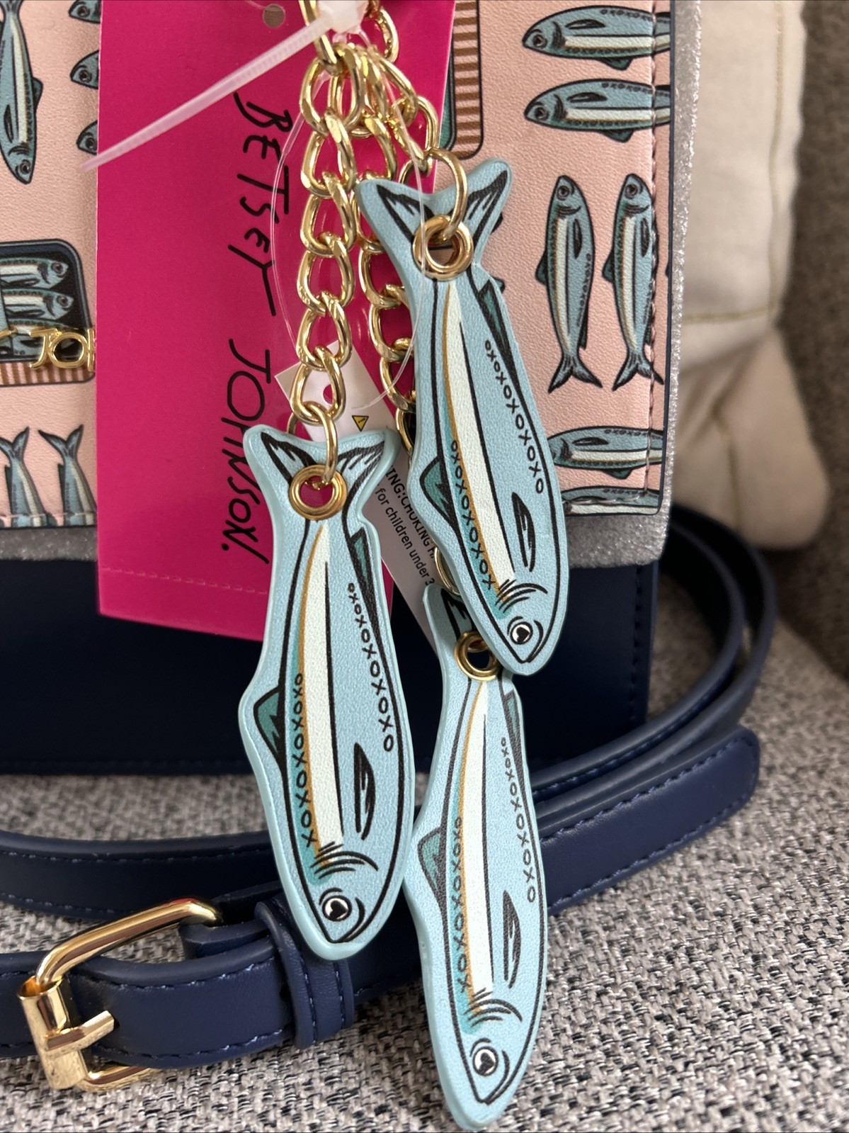 New! Betsey Johnson Sardines Crossbody Bag Purse Fish XOMYLO2 Blue Multi