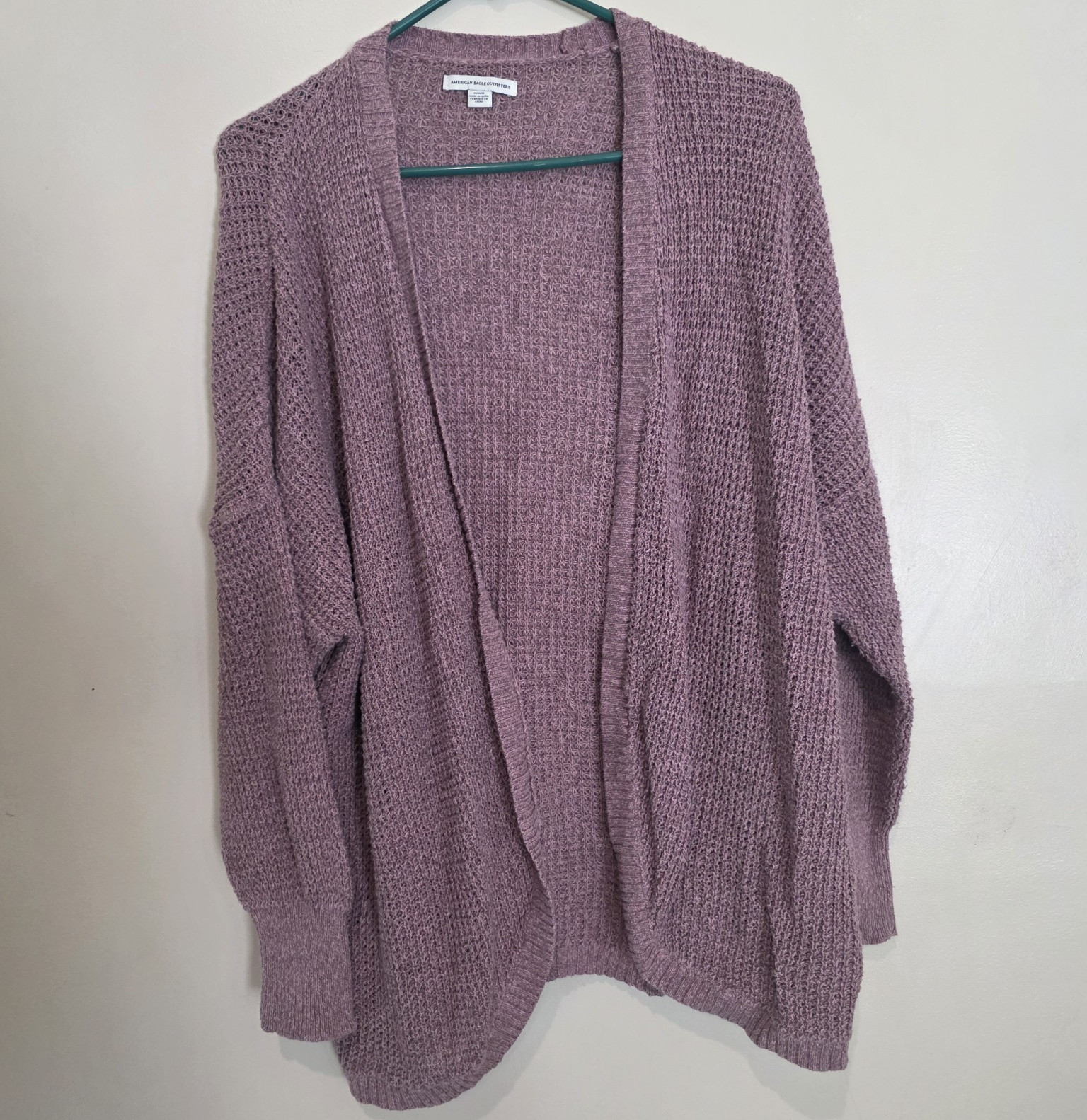 American Eagle Outfitters Purple Solid Knit Cotton Open Cardigan Sweater Women M