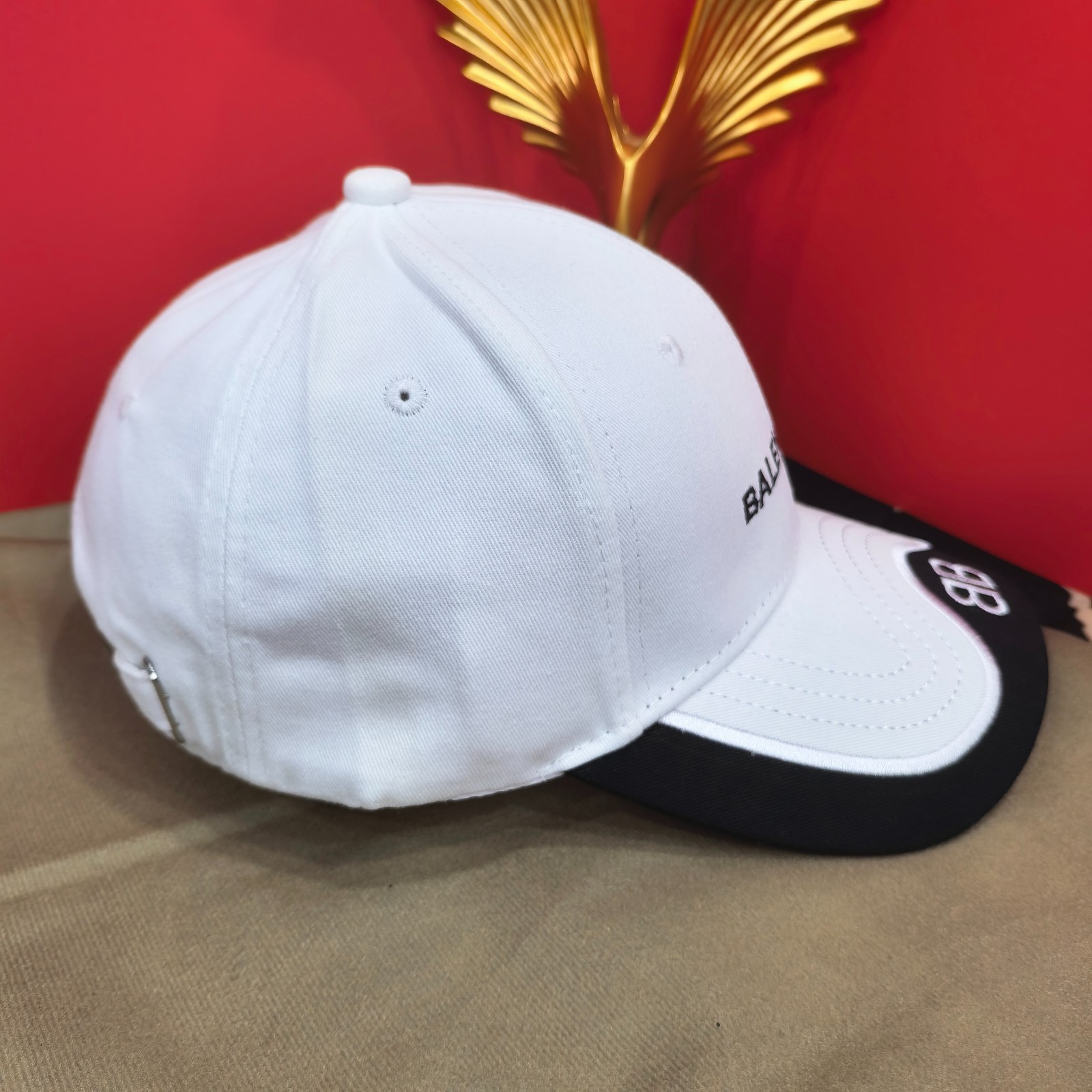 Balenciaga White Adjustable Baseball Cap with Black Brim