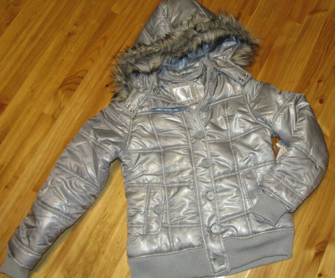 Justice Silver Girls 14 Zip/Button Snap Off Insulated Hooded Jacket NWT So Cute!