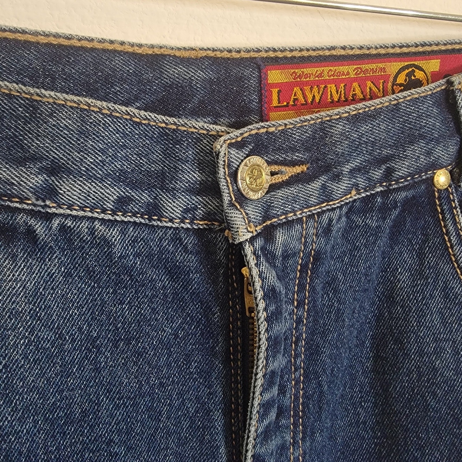 Vintage Lawman Jeans 32×33 Blue Western Leather Studded Pant Women Denim Tall