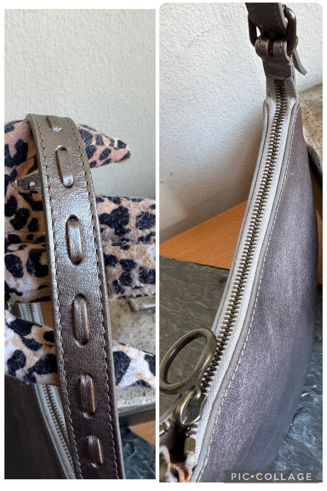 FENDI OYSTER LEATHER METALLIC SILVER SHOULDER BAG SMALL ITALY