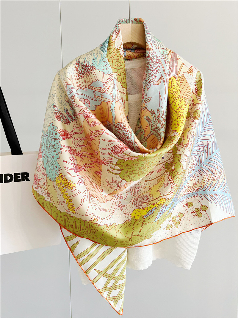 12mm Sand Washed Twill 100% Mulberry Silk Shawl, Large Double Sided Print Scarf