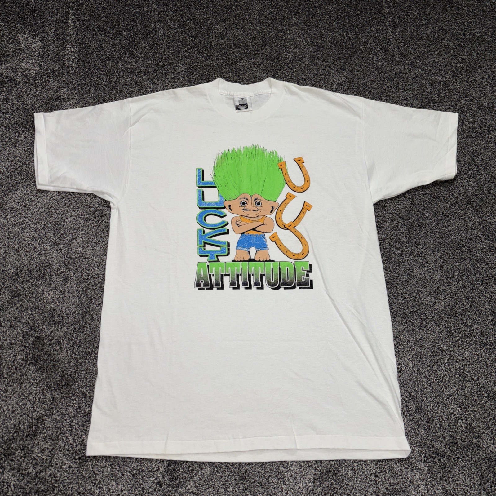 Vintage 90s Troll Lucky Attitude Single Stitch Shirt Size XL Rare Trolls Toy