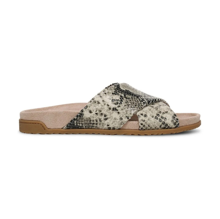 Vionic’s Etna Slide Sandal, Cream Snake Print Leather