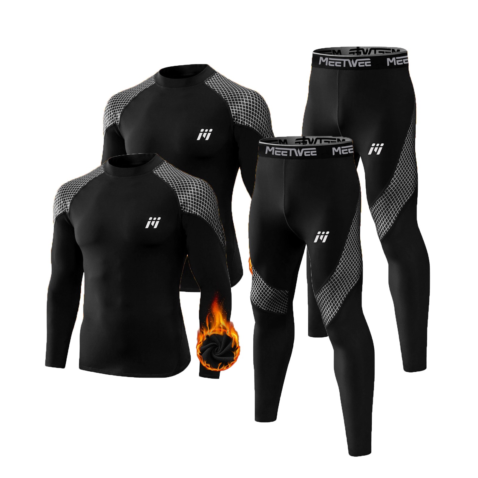 2 Sets 4 Packs Men’s Thermal Underwear Winter Warm Long Johns Shirts Tops Bottom