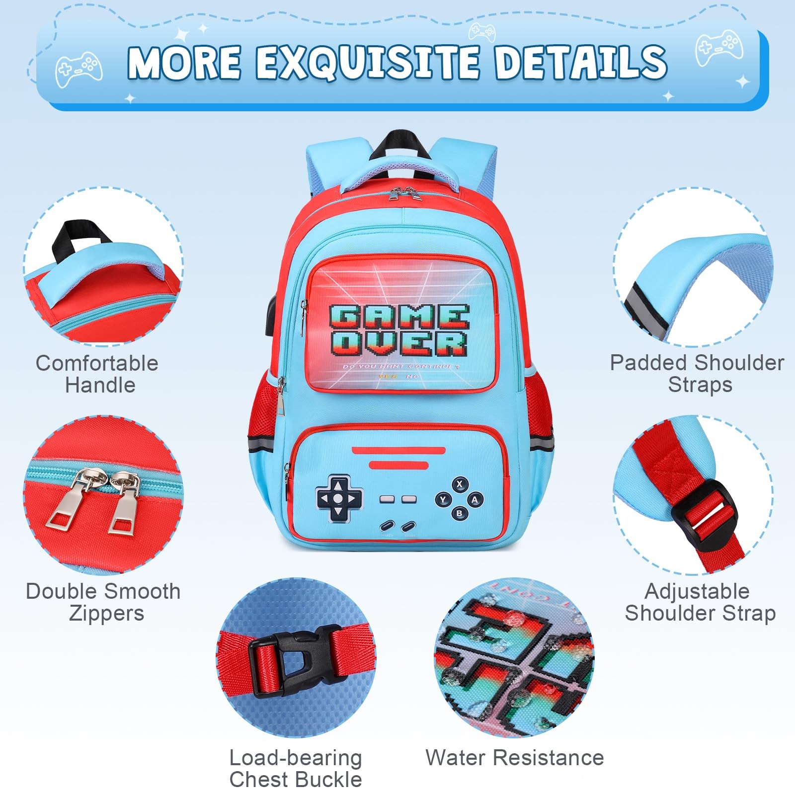 Gamer Backpack for Boys – Cool Luminous School Bag with Lunch Bag Pencil Case…