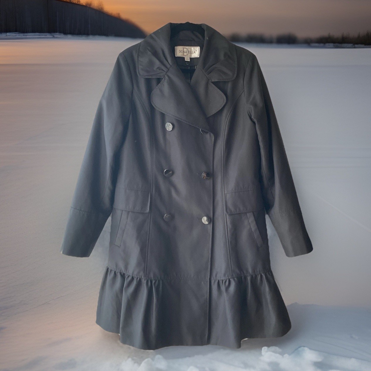Donatella Women’s XL Black Removable Lining Belted All Weather Trench Coat