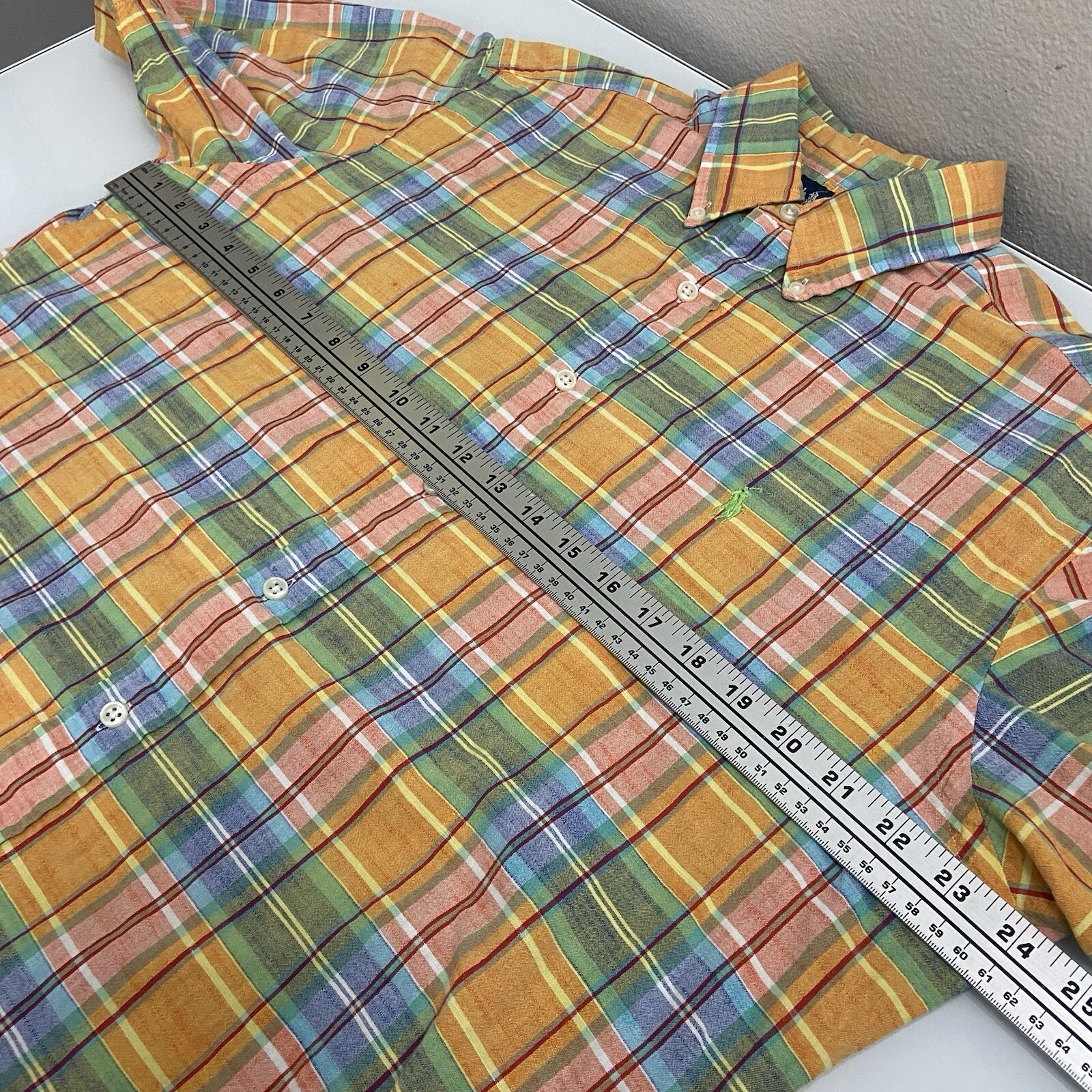 Ralph Lauren Classic Fit Oxford Button Down Shirt Men Medium Madras Plaid SS