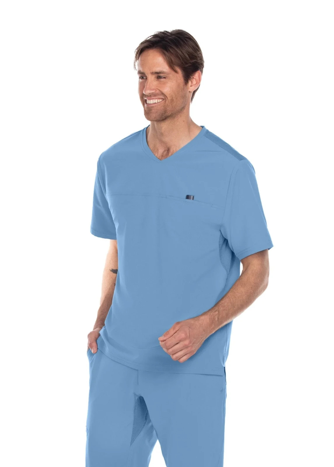 BARCO ONE WELLNESS MENS 1 POCKET SCRUB TOP IN CIEL BLUE IN ALL SIZES #BWT010 NWT