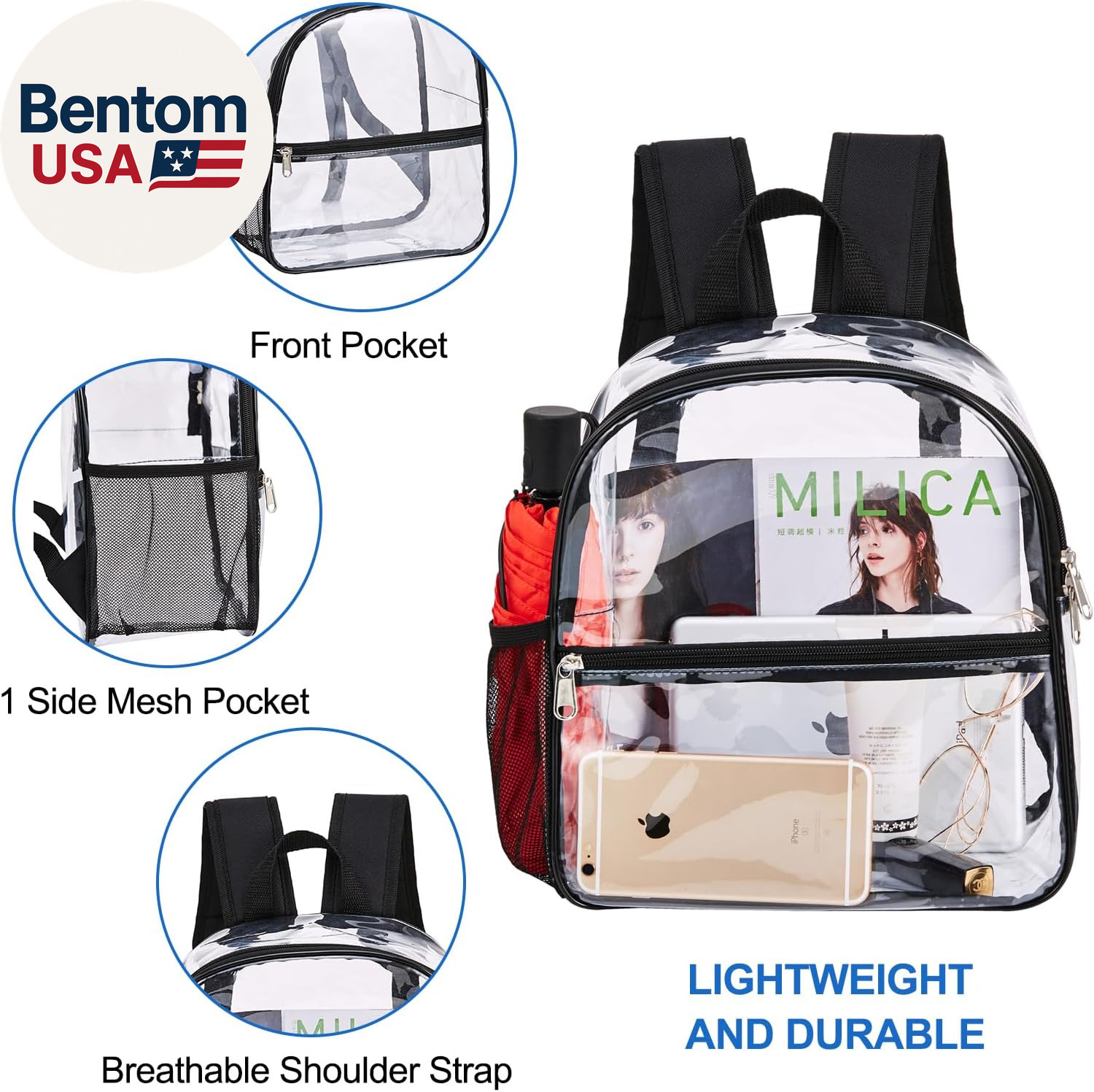 Clear Backpack for Stadium Approved 12×6×12, Water Proof Clear Bag for Stadium E