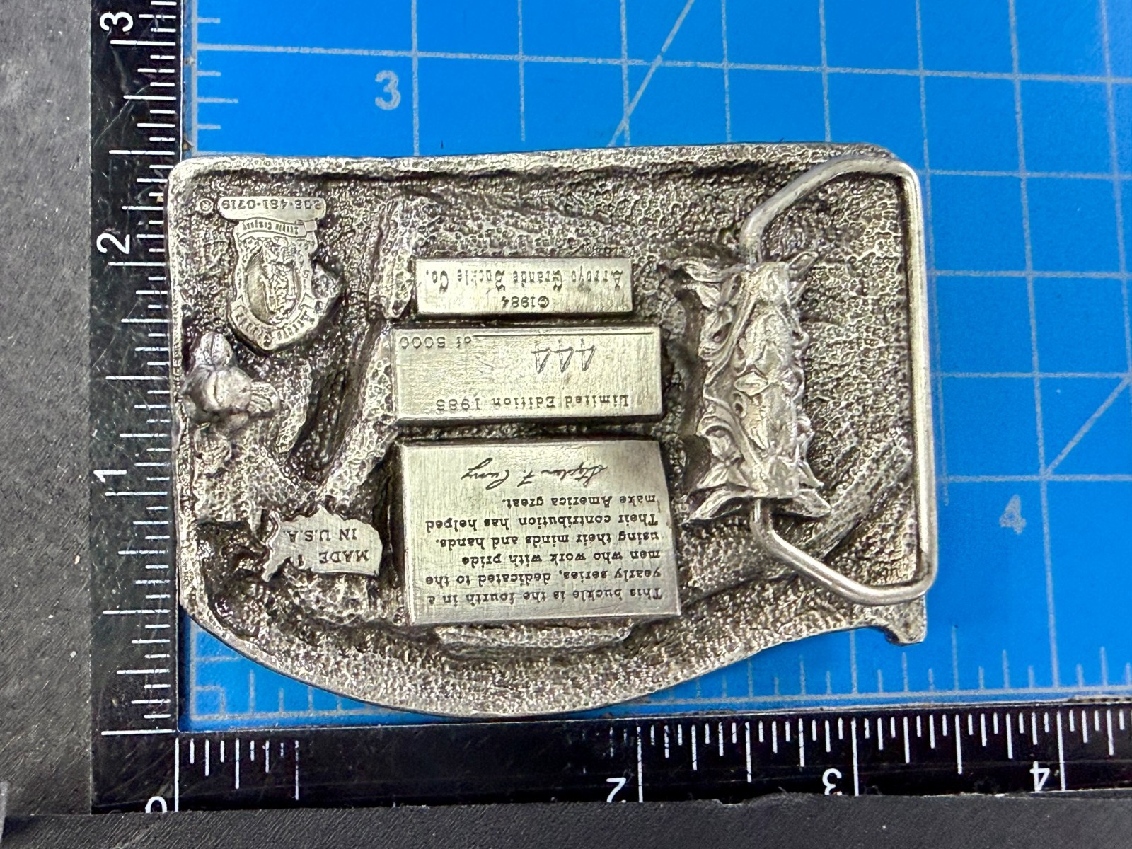 American Construction Worker 1985 Commemorative Belt Buckle by Arroyo Grande
