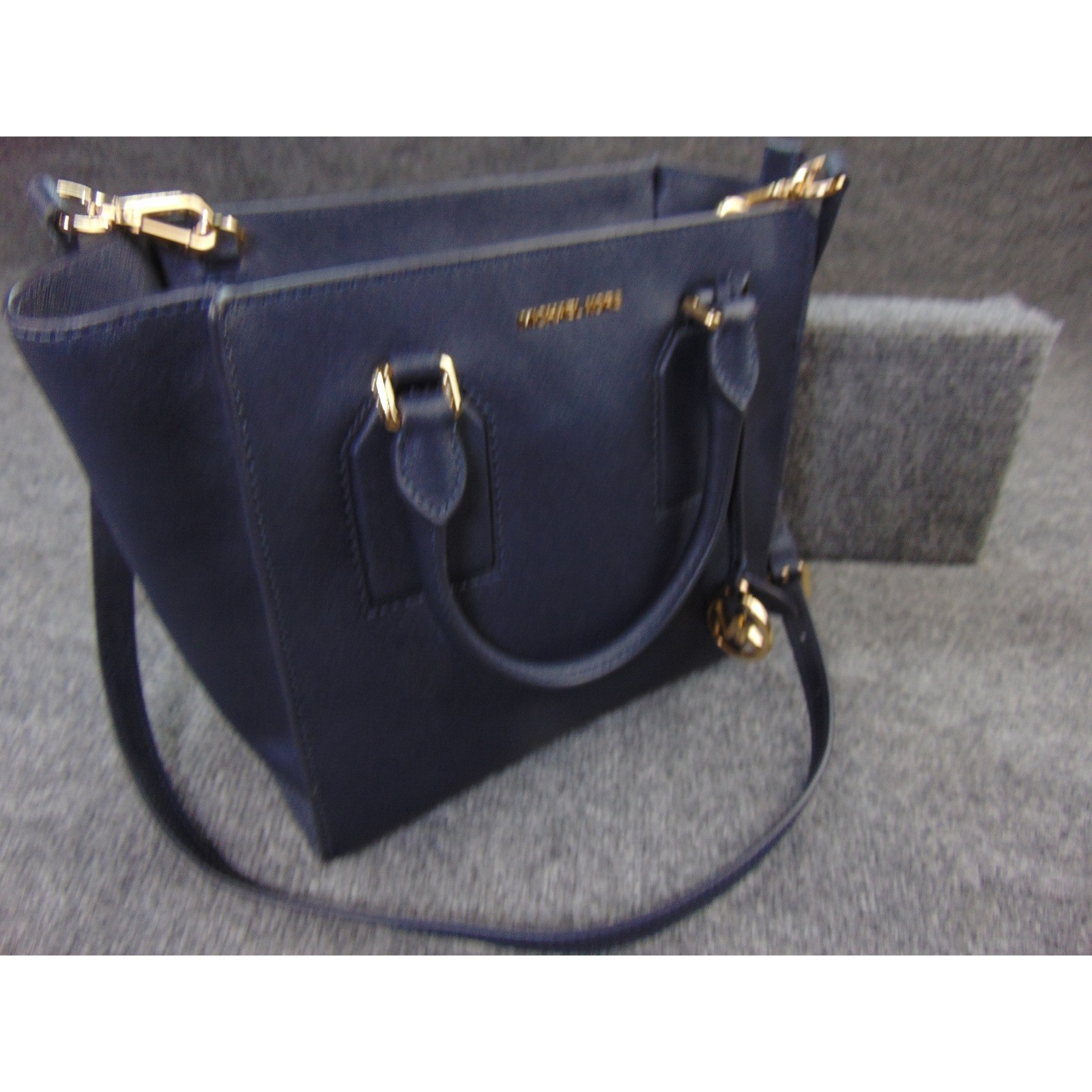 Michael Kors Savannah Satchel Navy Blue Saffiano Leather Crossbody 38F7GEYS2L