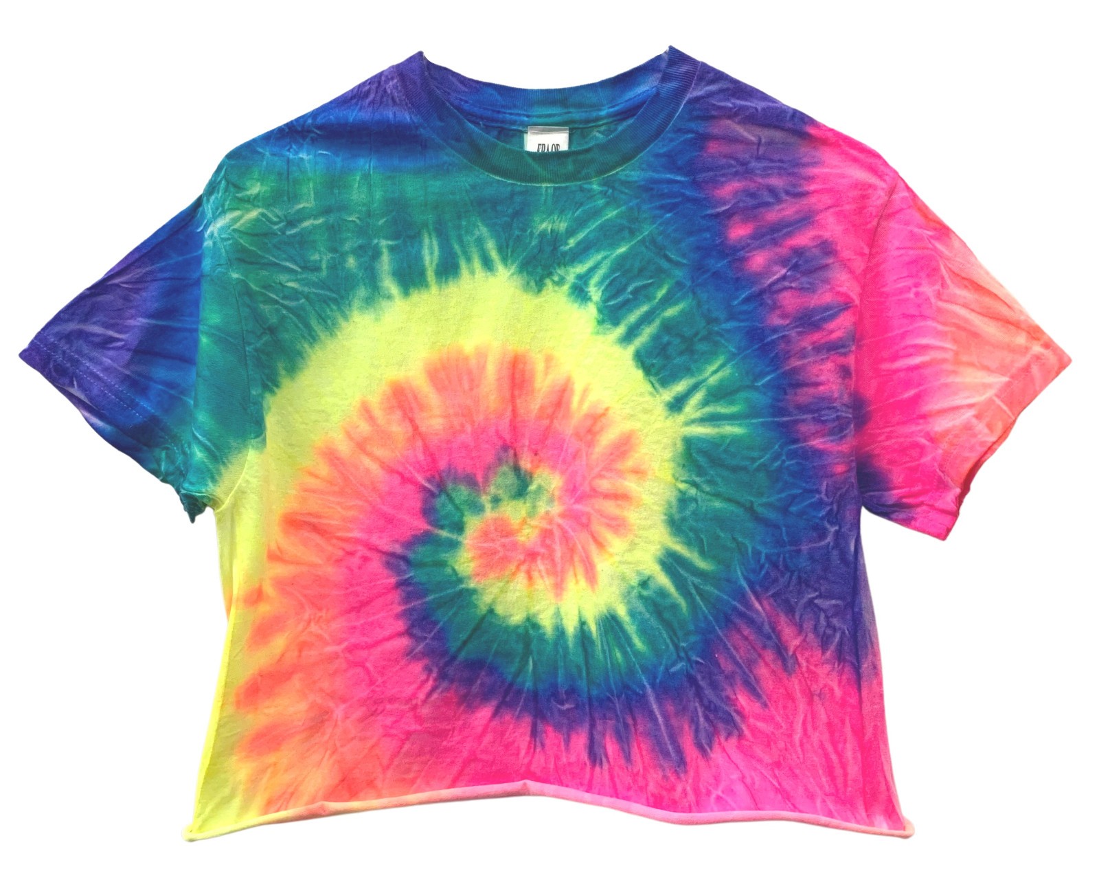 Neon Tie Dye Unisex Cropped Tee, Hand Dyed, Raw Bottom Edge