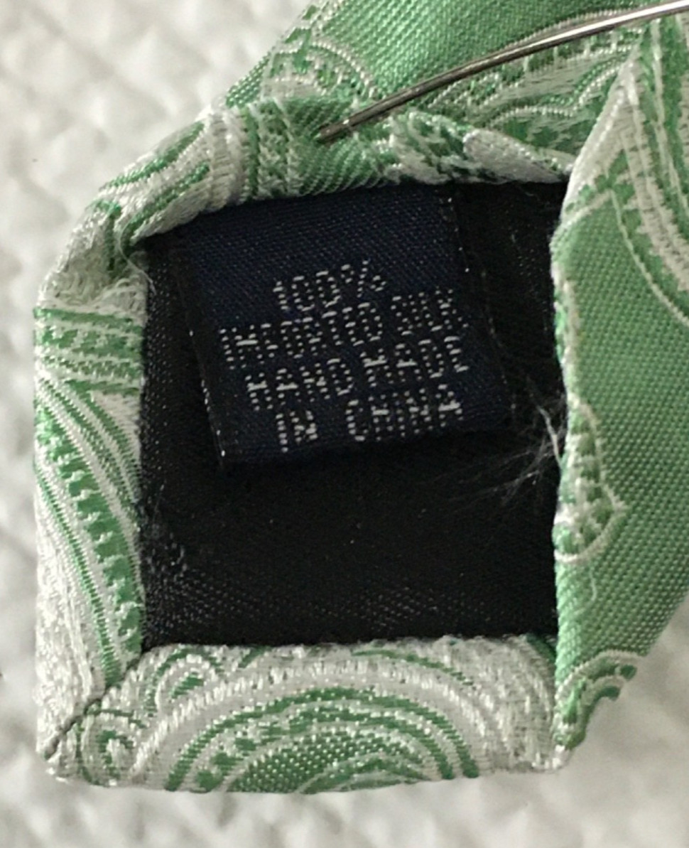 Paul Fredrick Neck Tie Green Silver Paisley 100% Silk 3.25 in Wide 59 in Long